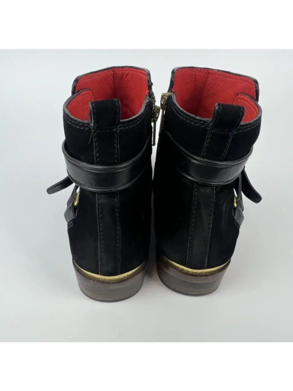 Coach Leoda Suede Ankle Boots Women’s 8.5 B – Black Zip Booties w/ Buckle - Picture 4 of 10